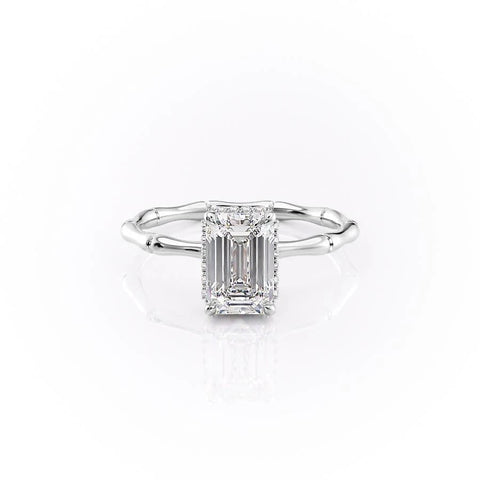 2.10 CT Emerald Cut Solitaire Hidden Halo Setting Moissanite Engagement Ring 10