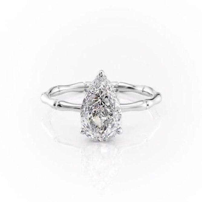 2.0 CT Pear Cut Solitaire Hidden Halo Setting Moissanite Engagement Ring 10