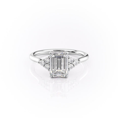 2.10 CT Emerald Cut Cluster Moissanite Engagement Ring 10