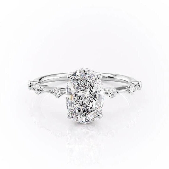 2.10 CT Oval Cut Solitaire Dainty Pave Moissanite Engagement Ring 10