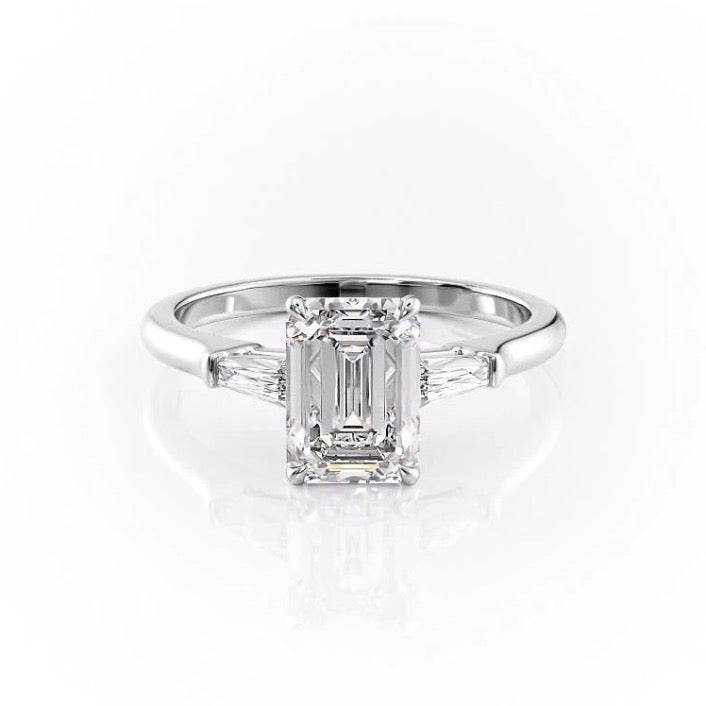 2.10 CT Emerald Cut Three Stone Moissanite Engagement Ring 10