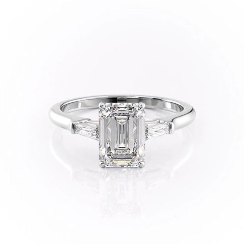 2.10 CT Emerald Cut Three Stone Moissanite Engagement Ring 10