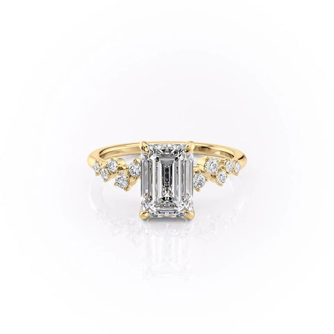 2.10 CT Emerald Cut Cluster Moissanite Engagement Ring 11