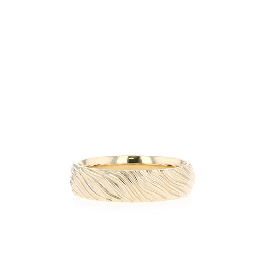 Yellow Gold Men's Wedding Band with wave like texture 1
