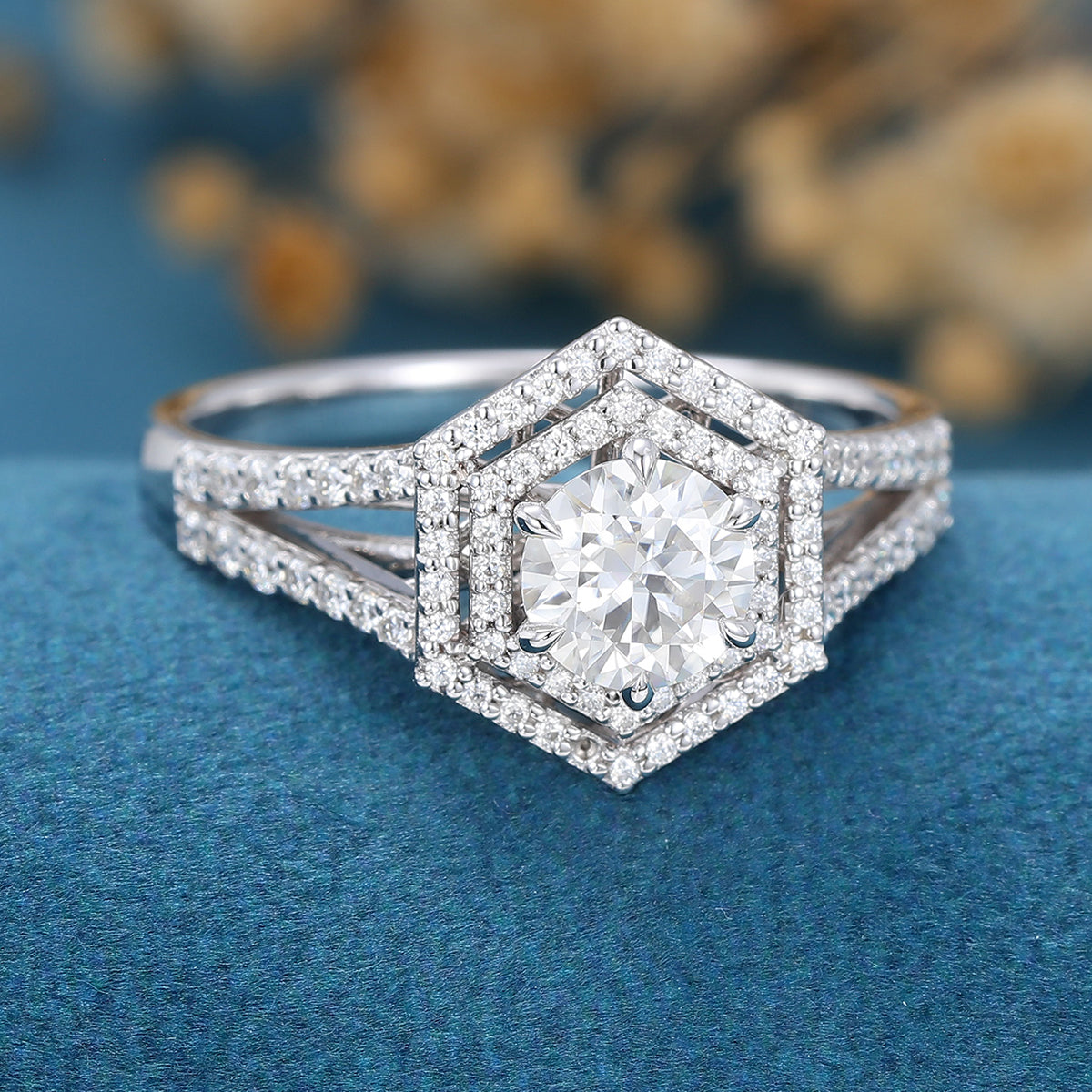 Round Double Halo Pave & Spilt Shank Lab Grown Diamond Engagement Ring