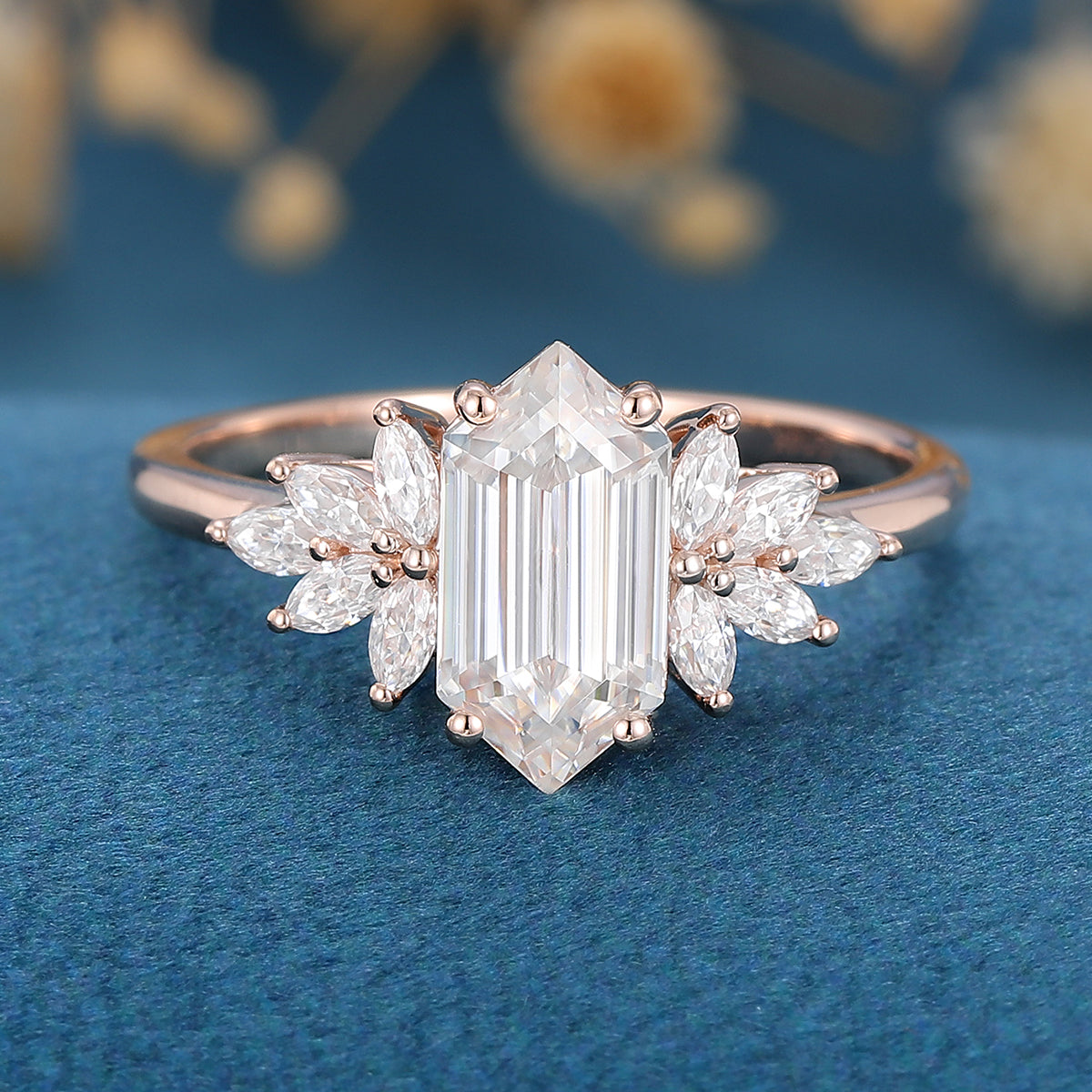 Hexagon Cluster Lab Grown Diamond Engagement Ring