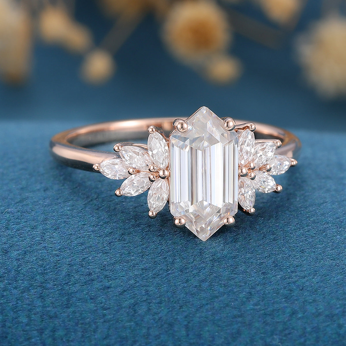 Hexagon Cluster Lab Grown Diamond Engagement Ring