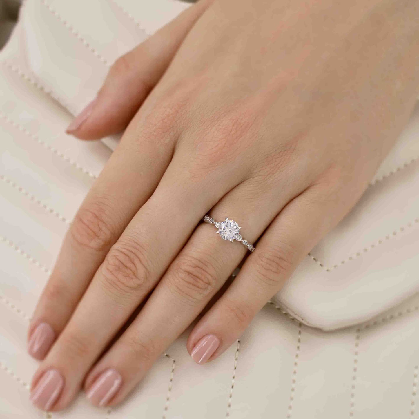 Round Vintage Pave Lab Grown Diamond Engagement Ring