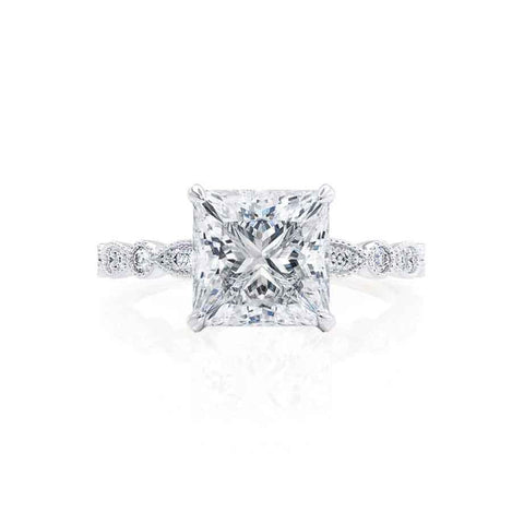 0.90 CT Princess Shaped Moissanite Solitaire Pave Style Engagement Ring 2