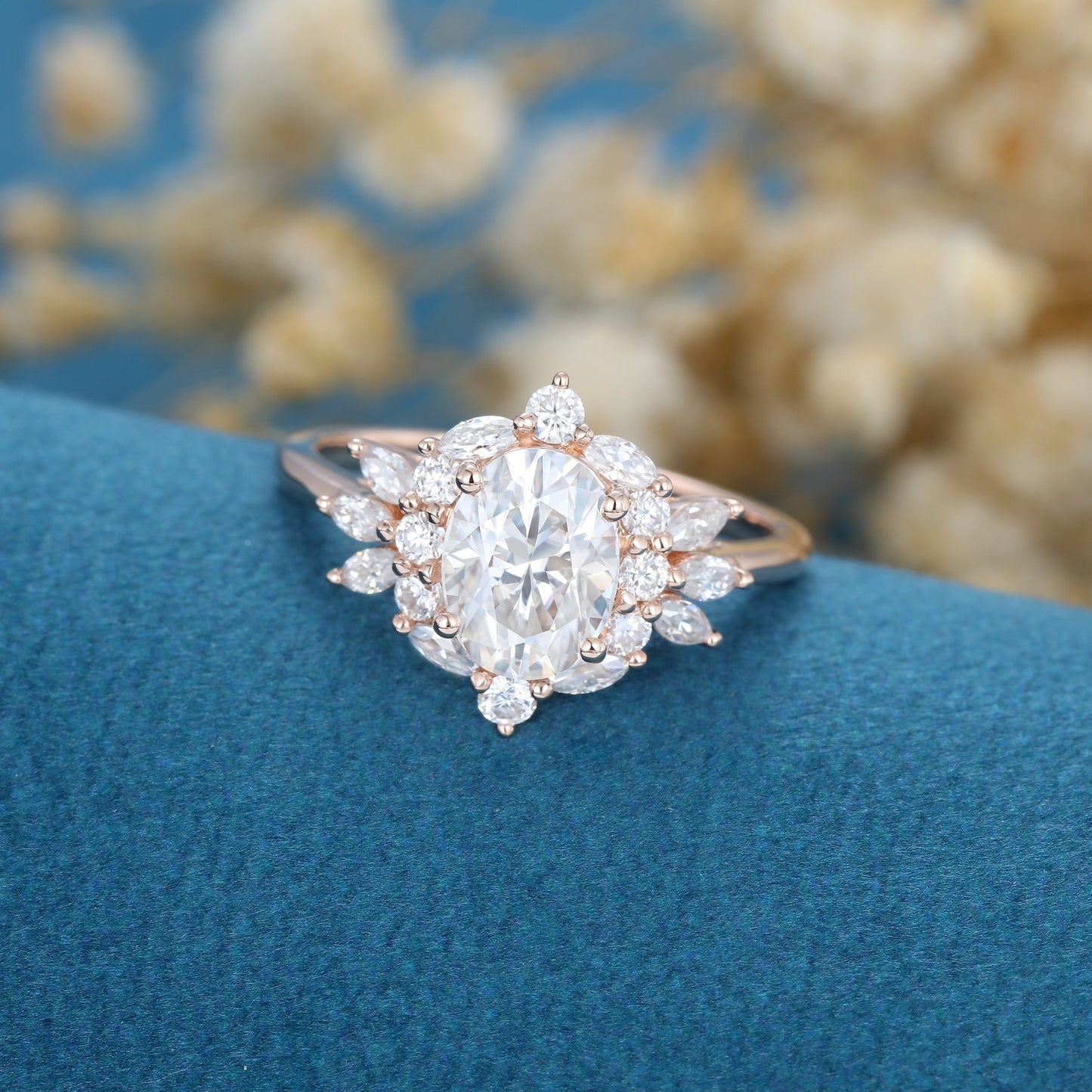 Oval Cluster Lab Grown Diamond Engagement Ring