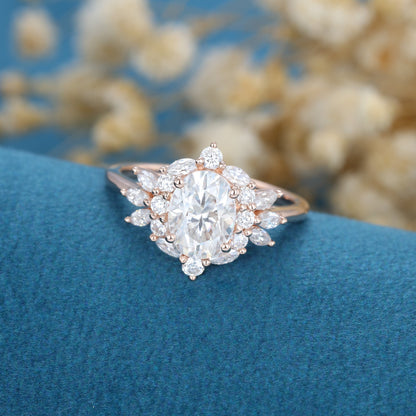 Oval Cluster Lab Grown Diamond Engagement Ring