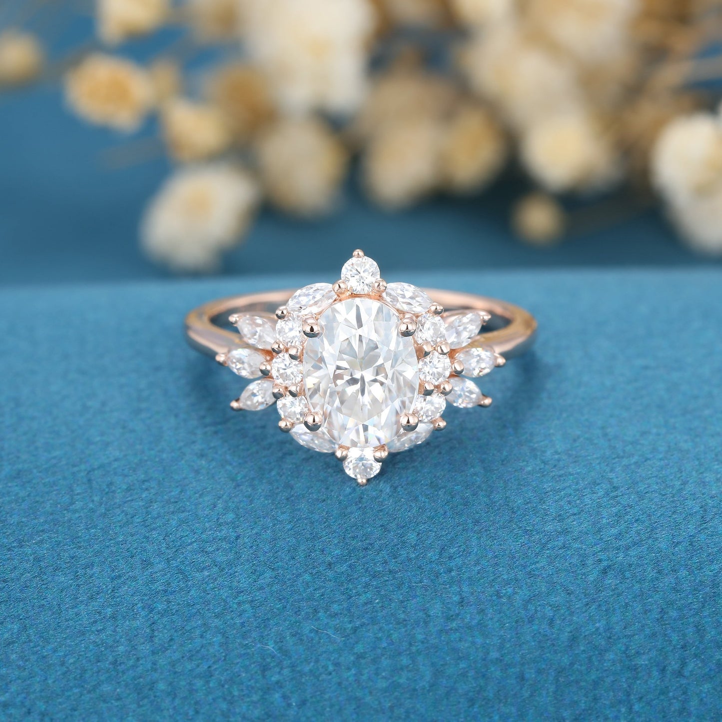 Oval Cluster Lab Grown Diamond Engagement Ring
