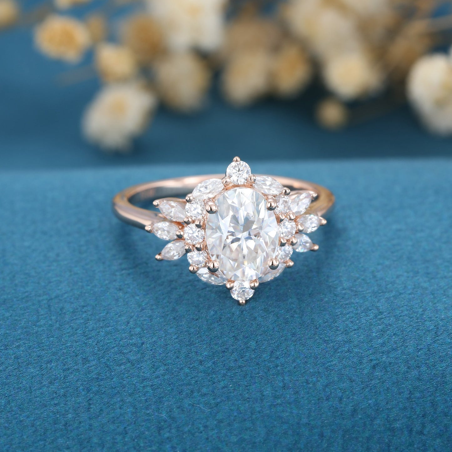 Oval Cluster Lab Grown Diamond Engagement Ring