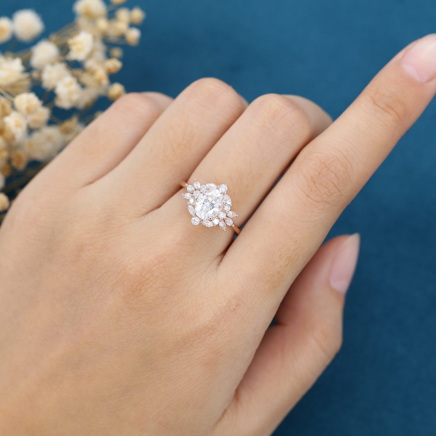 Oval Cluster Lab Grown Diamond Engagement Ring