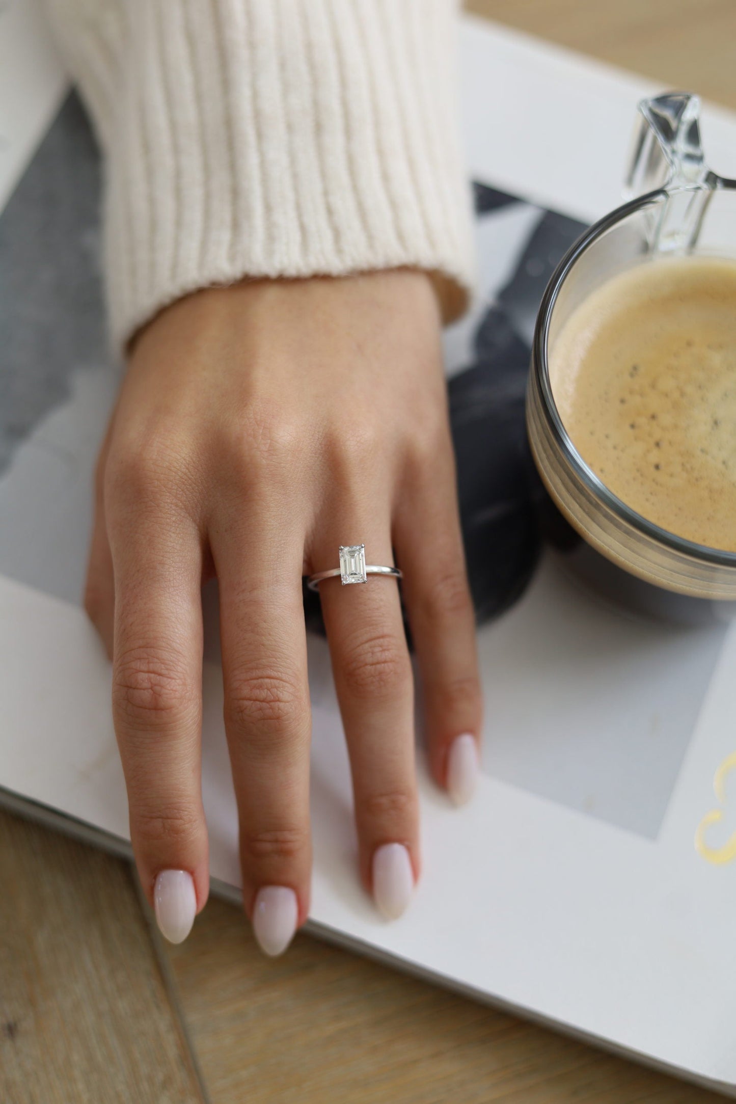 Emerald Hidden Halo Lab Grown Diamond Engagement Ring