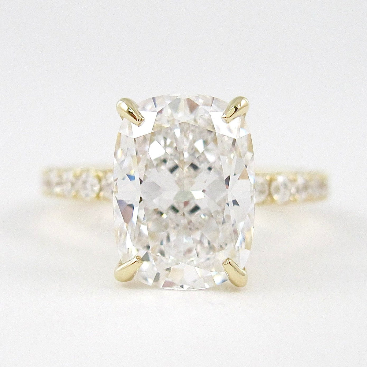 3.8 CT Elongated Cushion Solitaire Pave Moissanite Engagement Ring 1