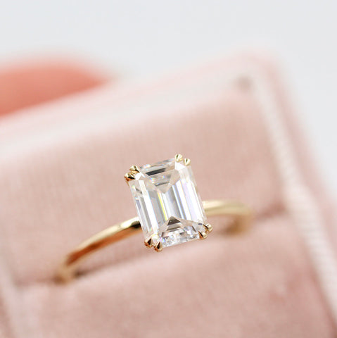 1.55 CT Emerald Cut Solitaire Moissanite Engagement Ring 3