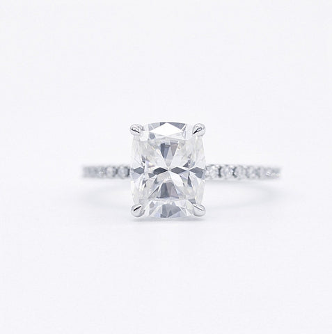 2.01 CT Elongated Cushion Hidden Halo Moissanite Engagement Ring 1