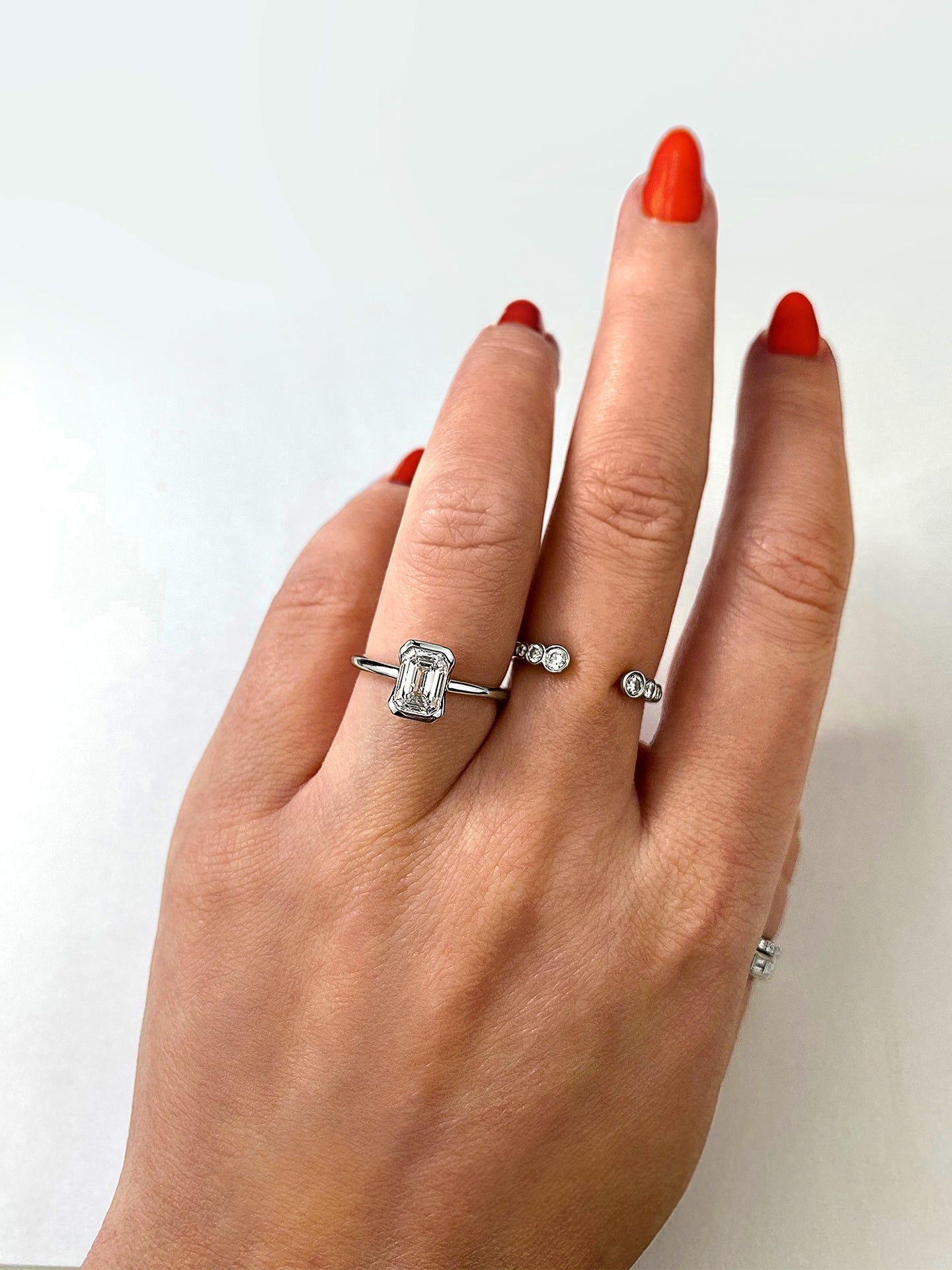 Emerald Half Bezel Lab Grown Diamond Engagement Ring