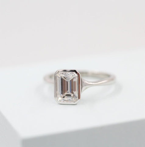 1.55 CT Emerald Cut Bezel Solitaire Moissanite Engagement Ring 5