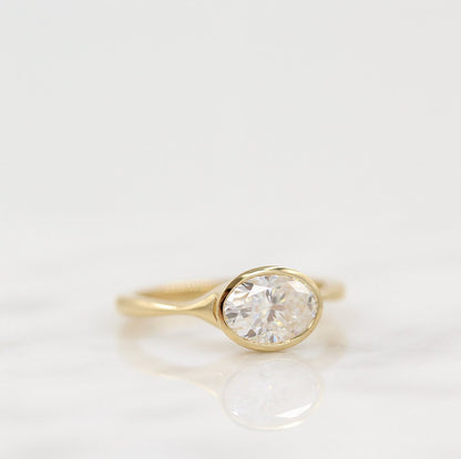 1.0 CT Oval Cut Bezel Solitaire Moissanite Engagement Ring 7