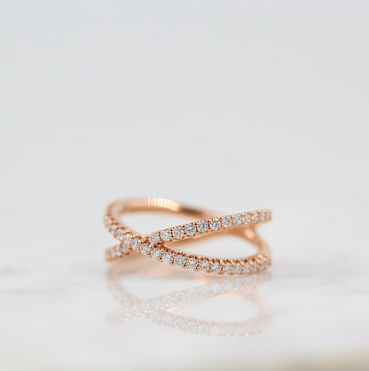 0.51 TCW Round Cut Criss Cross Moissanite Wedding Band 5