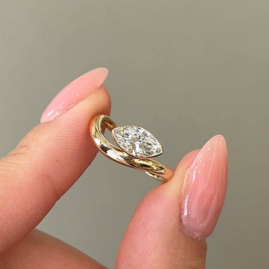 Marquise Half Bezel Curved Solitaire Lab-Grown Diamond Engagement Ring