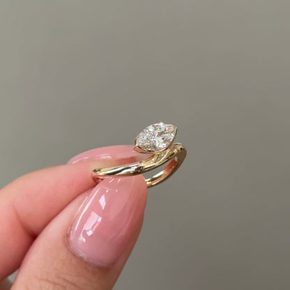 Marquise Half Bezel Curved Solitaire Lab-Grown Diamond Engagement Ring