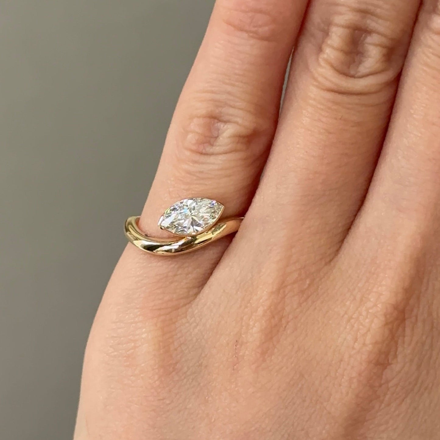 Marquise Half Bezel Curved Solitaire Lab-Grown Diamond Engagement Ring
