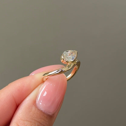 Pear Half Bezel & Solitaire Lab-Grown Diamond Engagement Ring