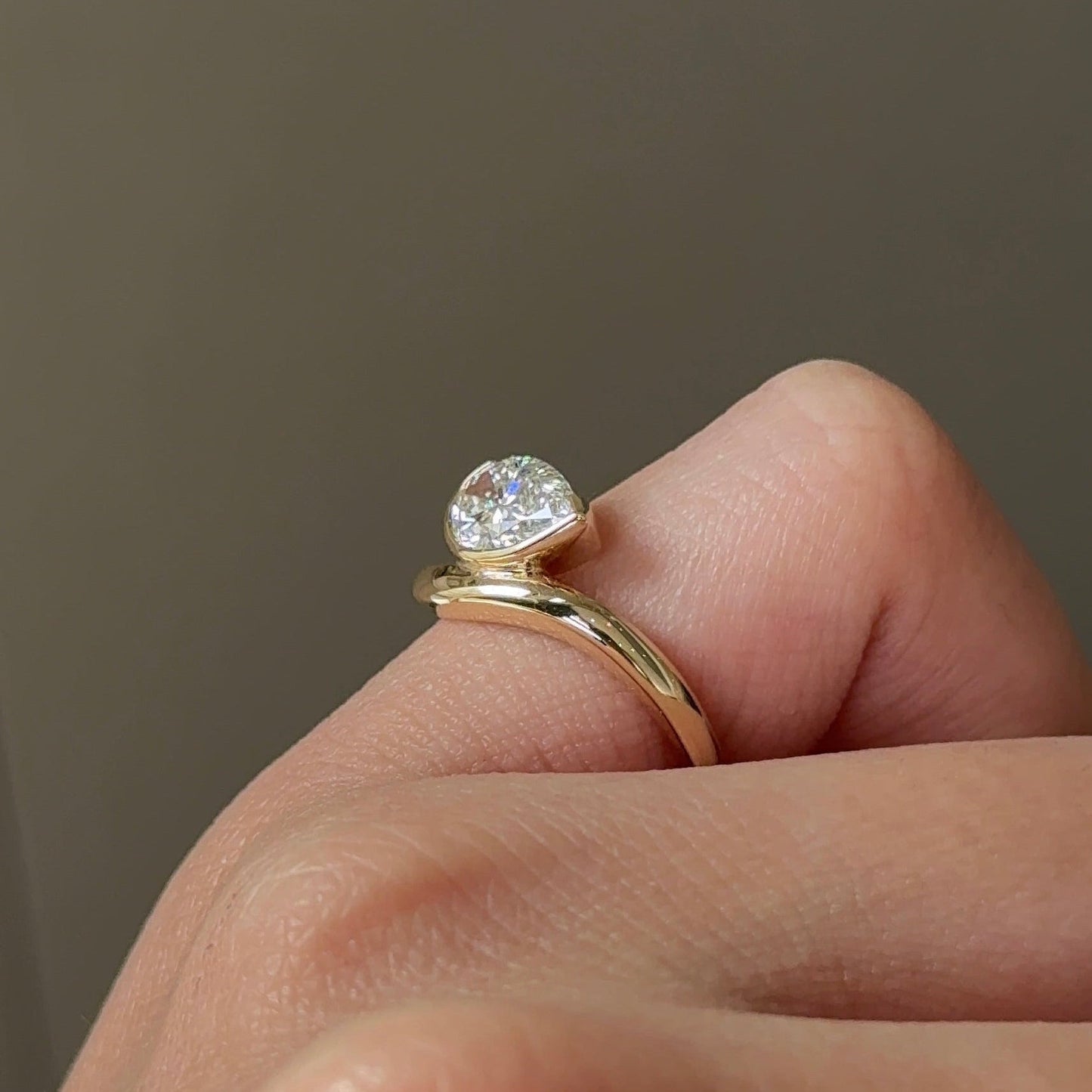 Pear Half Bezel & Solitaire Lab-Grown Diamond Engagement Ring