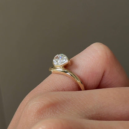 Pear Half Bezel & Solitaire Lab-Grown Diamond Engagement Ring