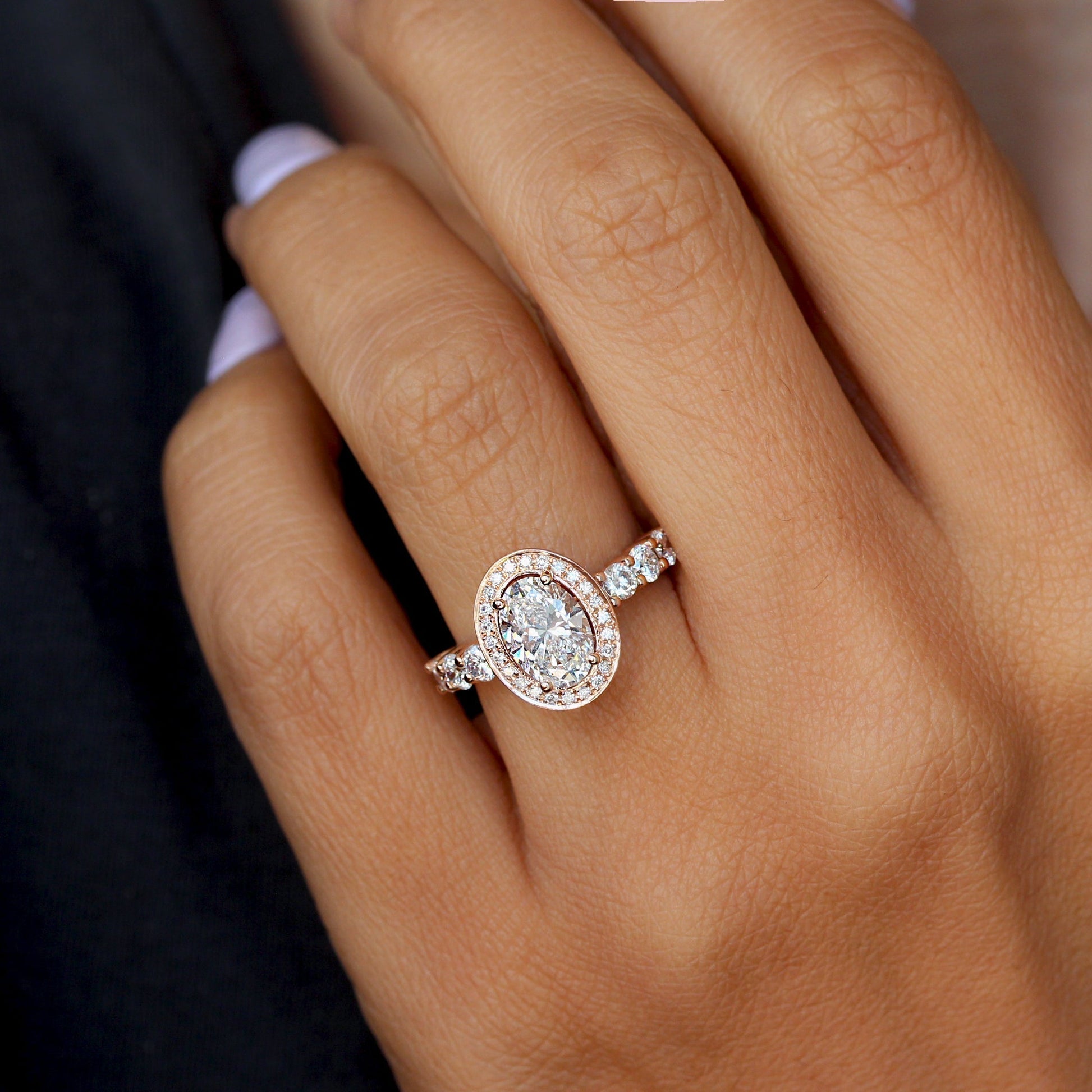 Oval Halo & Pave Lab Grown Diamond Engagement Ring