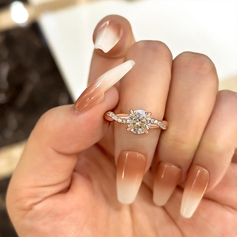 Round Twisted Pave Lab Grown Diamond Engagement Ring