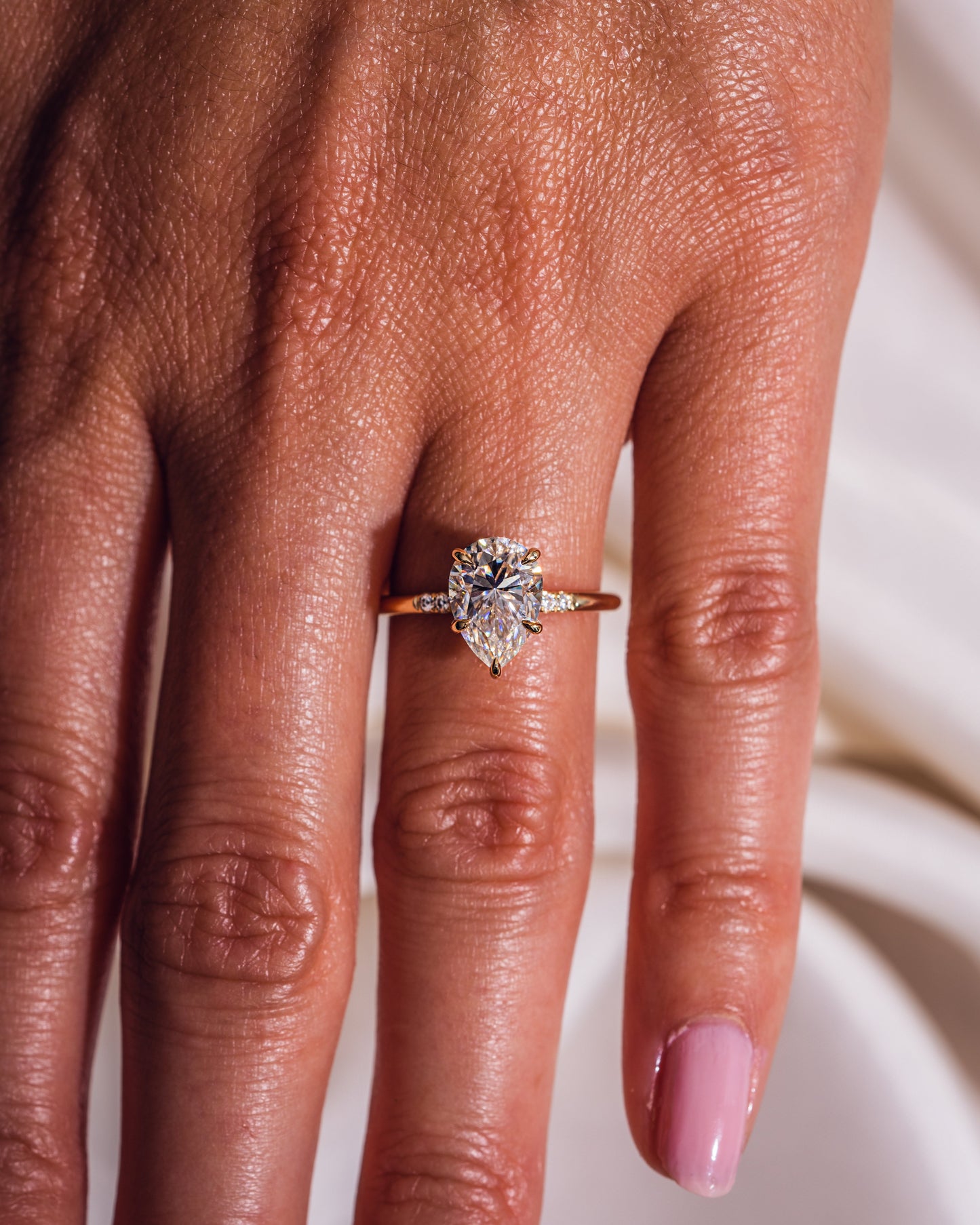 1.93 CT Pear Cut Lab Grown Diamond Engagement Ring With Hidden Halo Setting