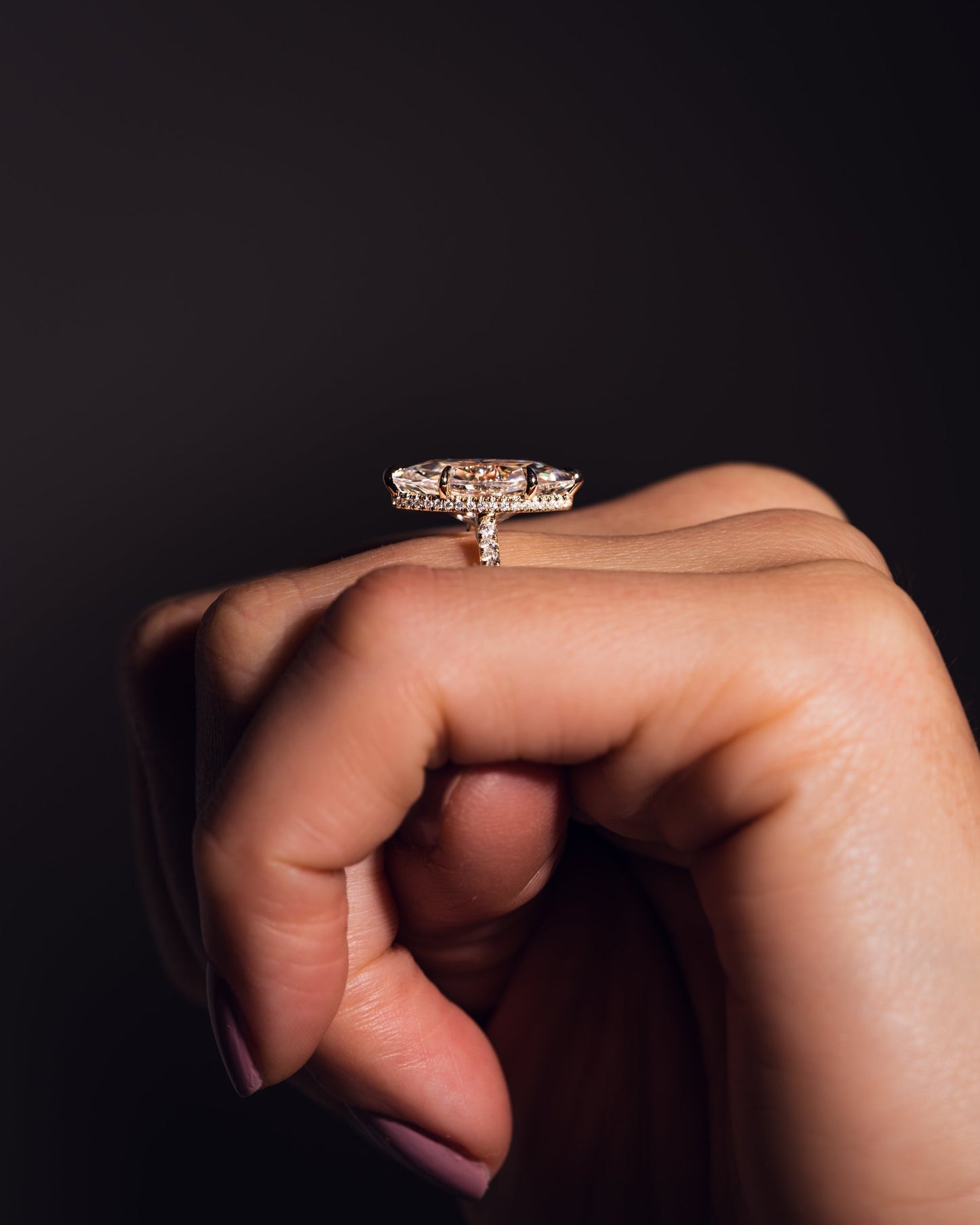 2.48 CT Marquise Cut Lab Grown Diamond Engagement Ring With Hidden Halo Setting