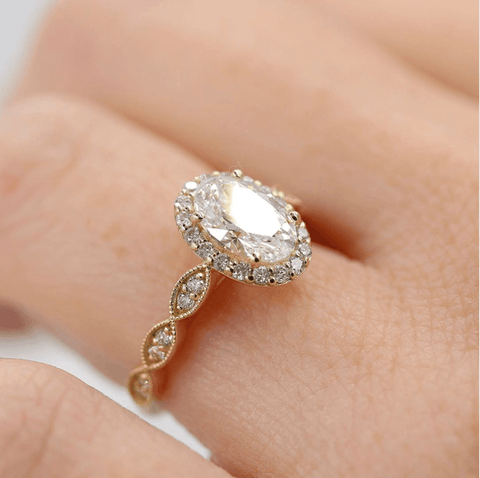 1.33 CT Oval Cut Halo Moissanite Engagement Ring 3