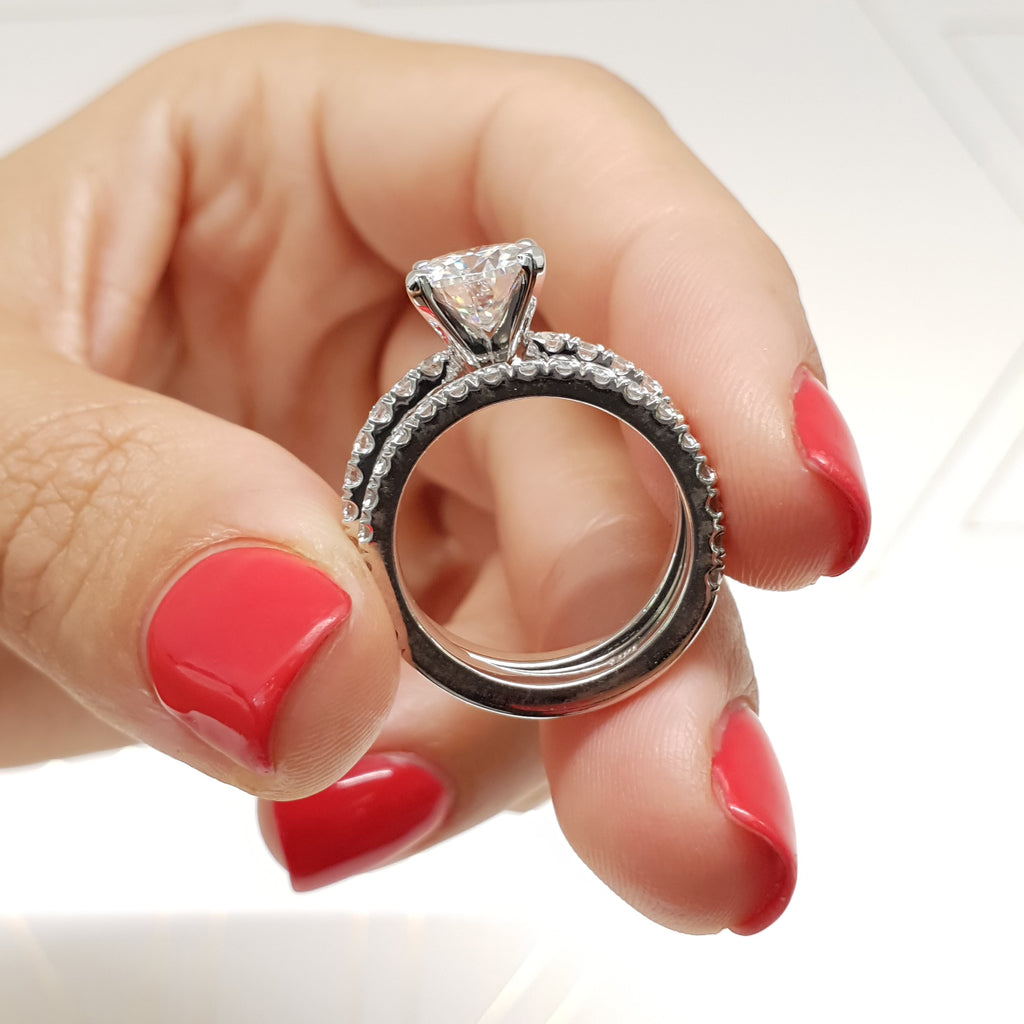 1.50 CT Round Solitaire CVD F/VS Diamond Bridal Ring Set 4