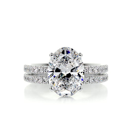 3.0 CT Oval Hidden Halo CVD F/VS Diamond Bridal Ring Set 1