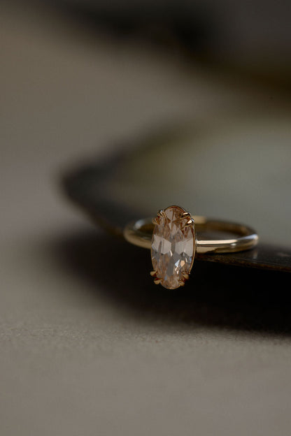 1.65 CT Champagne Moval Solitaire Lab Grown Diamond Engagement Ring