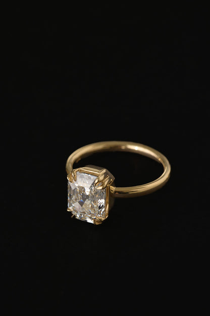 2.92 CT Old Cut Emerald Solitaire Lab Grown Diamond Engagement Ring