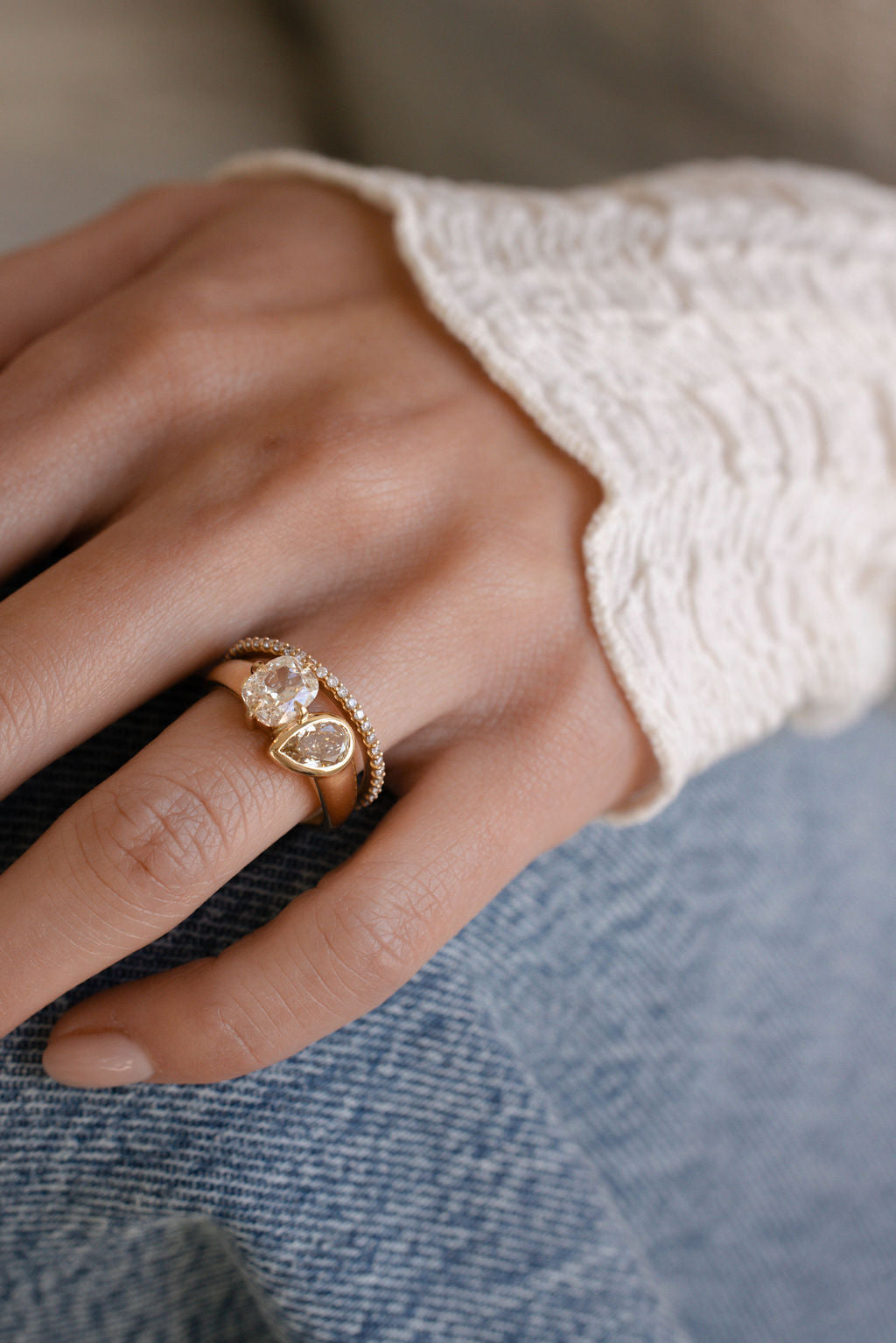 1.72 CT Antique Cut Toi et Moi Lab Grown Diamond Engagement Ring