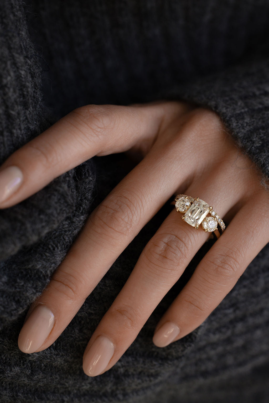 6.00 CT Cushion Three Stone Lab Grown Diamond Engagement Ring