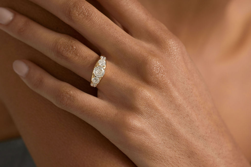2.20 CT Portuguese Cut Pavé Lab Grown Diamond Engagement Ring
