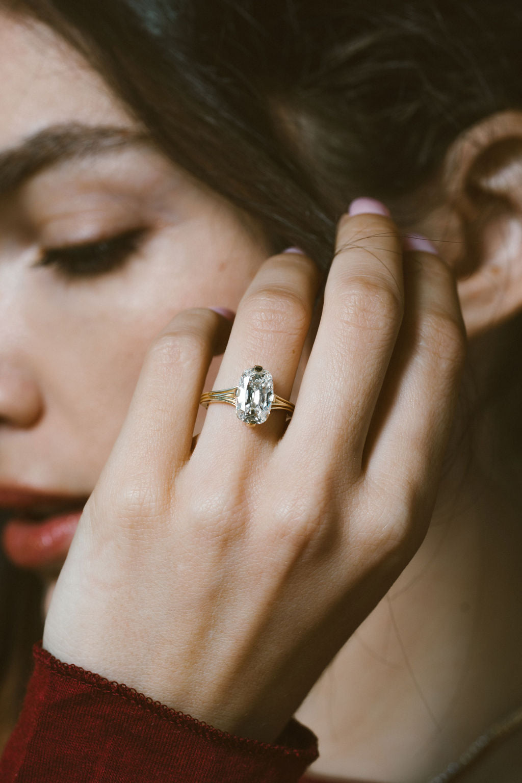 3.35 CT Antique Elongated Cushion Solitaire Lab Grown Diamond Engagement Ring