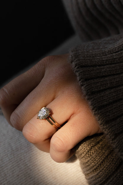 2.30 CT Pear Double Band Solitaire Lab Grown Diamond Engagement Ring