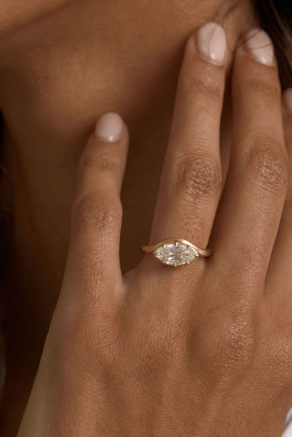 1.35 CT Rose Cut Marquise Bezel Lab Grown Diamond Engagement Ring