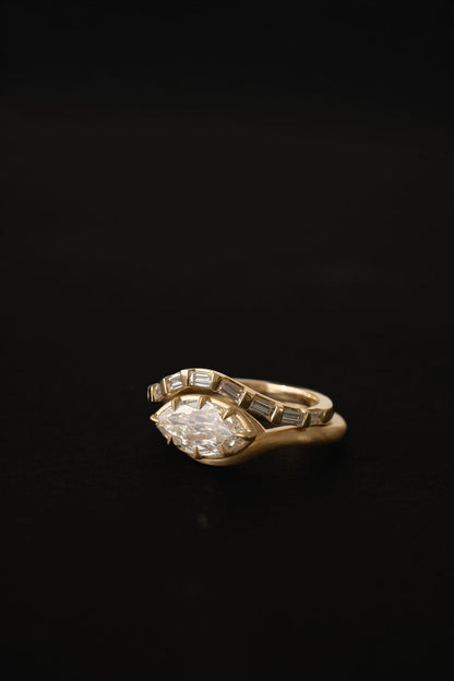 1.35 CT Rose Cut Marquise Bezel Lab Grown Diamond Engagement Ring