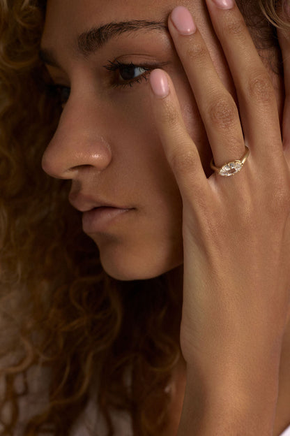1.35 CT Rose Cut Marquise Bezel Lab Grown Diamond Engagement Ring