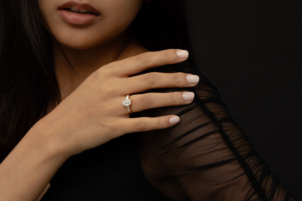2.65 CT Elongated Cushion Three Stone Lab Grown Diamond Engagement Ring